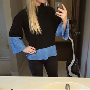 Mock neck, bell sleeve sweater
